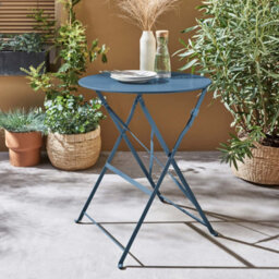 Sweeek - Folding Metal Bistro Garden Table Diam.60Cm Seats 2 Emilia Grey Blue 60X60X71 Cm - thumbnail 1