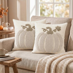 Amorly 2 Pack Off White Pumpkin Cushion Covers, 45 X 45Cm Autumn Pillowcases, Cover Only Without Inserts, Farmhouse Fall Sofa Home Decor - thumbnail 4