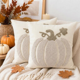 Amorly 2 Pack Off White Pumpkin Cushion Covers, 45 X 45Cm Autumn Pillowcases, Cover Only Without Inserts, Farmhouse Fall Sofa Home Decor - thumbnail 2