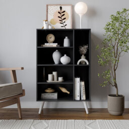 Urbn-Living Urbnliving Height 84Cm 6 Section Wooden Black Bookcase With White Legs - thumbnail 3