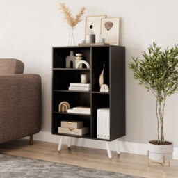 Urbn-Living Urbnliving Height 84Cm 6 Section Wooden Black Bookcase With White Legs - thumbnail 2