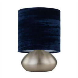 First Choice Lighting Jenson - Brushed Chrome Touch Table Lamp With Blue Velvet Shade - thumbnail 2