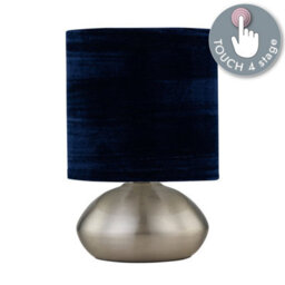 First Choice Lighting Jenson - Brushed Chrome Touch Table Lamp With Blue Velvet Shade - thumbnail 5