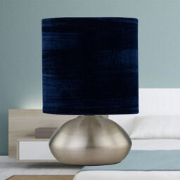 First Choice Lighting Jenson - Brushed Chrome Touch Table Lamp With Blue Velvet Shade - thumbnail 4