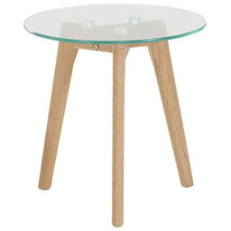 Beliani Nest Of 2 Round Glass Top Tables With Light Oak Legs - Tempered Glass, Hairpin Legs, Matt Finish - thumbnail 4