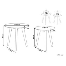 Beliani Nest Of 2 Round Glass Top Tables With Light Oak Legs - Tempered Glass, Hairpin Legs, Matt Finish - thumbnail 3