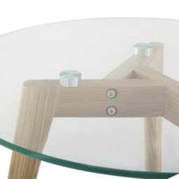 Beliani Nest Of 2 Round Glass Top Tables With Light Oak Legs - Tempered Glass, Hairpin Legs, Matt Finish - thumbnail 6