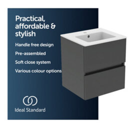 Ideal Standard Eurovit+ 500mm Wall Mounted Vanity Unit With 2 Drawers In Mid Grey - thumbnail 2