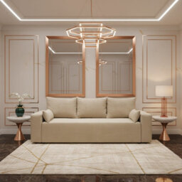 Livorno Sofa Bed For Living Room Foam Seat Wave Springs Wooden Legs Wood Frame 250X94X90 Cm Sleep Area 200X140 Cream - thumbnail 1