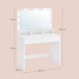Ledrem Dressing Table With Light-Up Mirror And 2 Drawers, Makeup Desk With Storage, 80 X 41.5 X 140 Cm, White - thumbnail 4