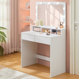 Ledrem Dressing Table With Light-Up Mirror And 2 Drawers, Makeup Desk With Storage, 80 X 41.5 X 140 Cm, White - thumbnail 5