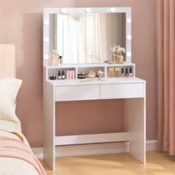 Ledrem Dressing Table With Light-Up Mirror And 2 Drawers, Makeup Desk With Storage, 80 X 41.5 X 140 Cm, White - thumbnail 1