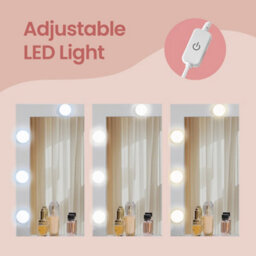 Ledrem Dressing Table With Light-Up Mirror And 2 Drawers, Makeup Desk With Storage, 80 X 41.5 X 140 Cm, White - thumbnail 6