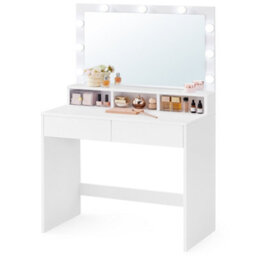Ledrem Dressing Table With Light-Up Mirror And 2 Drawers, Makeup Desk With Storage, 80 X 41.5 X 140 Cm, White - thumbnail 3