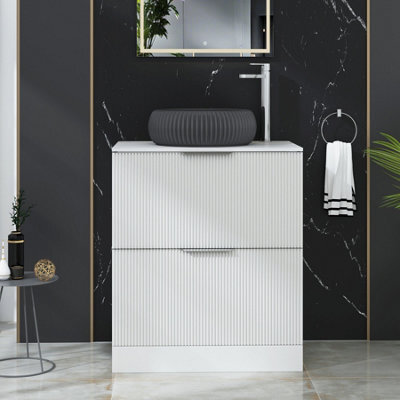 Royal Bathrooms Evora 700mm Matt White Fluted Floor Standing Countertop Vanity Unit 2 Drawer With Milan Black Basin - image 1