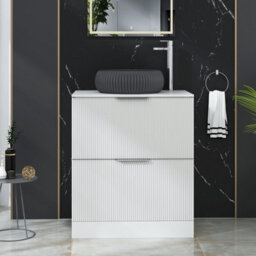 Royal Bathrooms Evora 700mm Matt White Fluted Floor Standing Countertop Vanity Unit 2 Drawer With Milan Black Basin - thumbnail 1