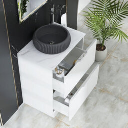 Royal Bathrooms Evora 700mm Matt White Fluted Floor Standing Countertop Vanity Unit 2 Drawer With Milan Black Basin - thumbnail 3