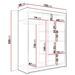 Sliding Door Wardrobe Camino 3 With Mirror And Rgb Led Lights White Black - thumbnail 3
