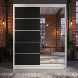 Sliding Door Wardrobe Camino 3 With Mirror And Rgb Led Lights White Black - thumbnail 1