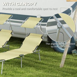 Outsunny Folding Sun Lounger Set Of 2 W/ Sunshade Adjustable Backrest Beige - thumbnail 6