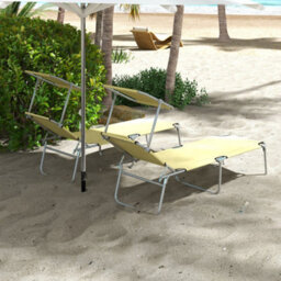 Outsunny Folding Sun Lounger Set Of 2 W/ Sunshade Adjustable Backrest Beige - thumbnail 9
