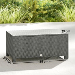 Outsunny Garden Rattan Side Table, Wicker Coffee Desk, Glass Top, Light Grey - thumbnail 3