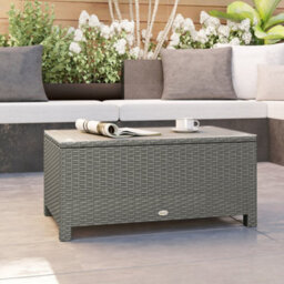 Outsunny Garden Rattan Side Table, Wicker Coffee Desk, Glass Top, Light Grey - thumbnail 8