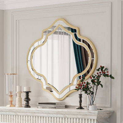 Artloge 88 X 80Cm Gold Rim Bathroom Mirror Beveled Wall Decorative Mirror For Entryway Living Room - image 1