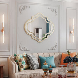 Artloge 88 X 80Cm Gold Rim Bathroom Mirror Beveled Wall Decorative Mirror For Entryway Living Room - thumbnail 8