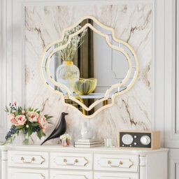 Artloge 88 X 80Cm Gold Rim Bathroom Mirror Beveled Wall Decorative Mirror For Entryway Living Room - thumbnail 6
