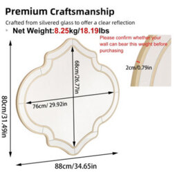 Artloge 88 X 80Cm Gold Rim Bathroom Mirror Beveled Wall Decorative Mirror For Entryway Living Room - thumbnail 2