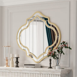 Artloge 88 X 80Cm Gold Rim Bathroom Mirror Beveled Wall Decorative Mirror For Entryway Living Room