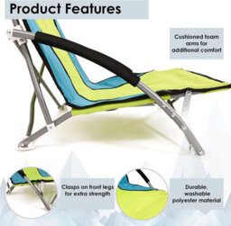 Mantraraj Folding Camping Chair With Padded Armrest Outdoor Low Beach Chair Lightweight, Portable Garden Chair Green - thumbnail 3