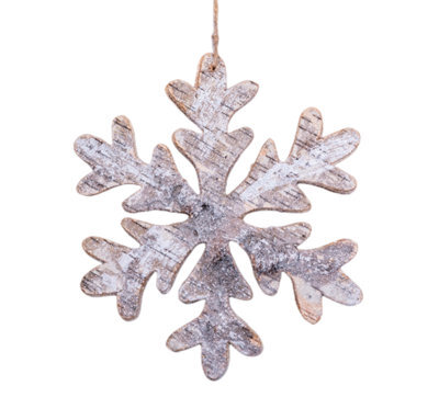 Shatchi 16Cm Snowflake Shape Birch Bark Wooden Christmas Wall Hanging Decoration - image 1