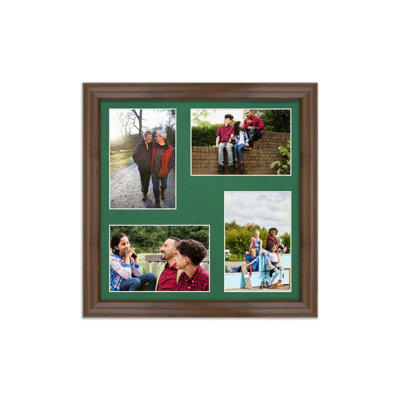 AK Frames 12X12 Walnut Classic Multi Photo Frame With Emerald Mount - Holds 4 Apertures (4X) 6X4 Photos - image 1