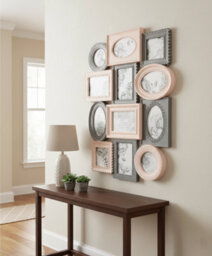 Biznest Multi Aperture Photo Frame 12Pc 8X 6X4 And 4X 4X4 Inch Photo Frames Collage Picture Wall Mounted Frame Pink & Grey - thumbnail 2