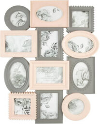 Biznest Multi Aperture Photo Frame 12Pc 8X 6X4 And 4X 4X4 Inch Photo Frames Collage Picture Wall Mounted Frame Pink & Grey - thumbnail 3