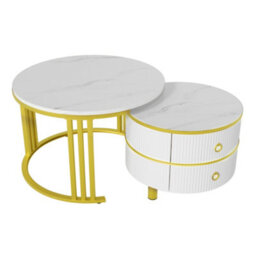 Matteo Modern 2-Piece Nested Coffee Table Set - White Marble Effect & High Gloss - thumbnail 8
