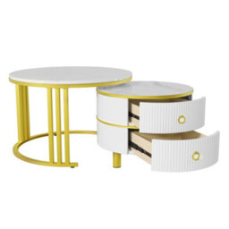Matteo Modern 2-Piece Nested Coffee Table Set - White Marble Effect & High Gloss - thumbnail 9