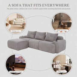 Btm 3 Seater Modular Corduroy Sofa With Ottomans, Configurable Sofa, Cup Holders And Side Storage Pockets, Light Grey - thumbnail 8
