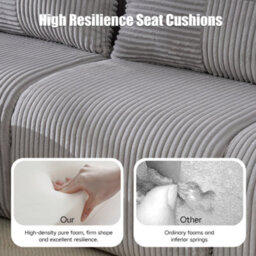 Btm 3 Seater Modular Corduroy Sofa With Ottomans, Configurable Sofa, Cup Holders And Side Storage Pockets, Light Grey - thumbnail 6