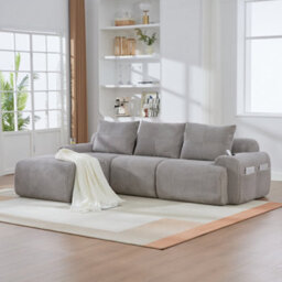 Btm 3 Seater Modular Corduroy Sofa With Ottomans, Configurable Sofa, Cup Holders And Side Storage Pockets, Light Grey - thumbnail 1