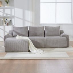 Btm 3 Seater Modular Corduroy Sofa With Ottomans, Configurable Sofa, Cup Holders And Side Storage Pockets, Light Grey - thumbnail 4