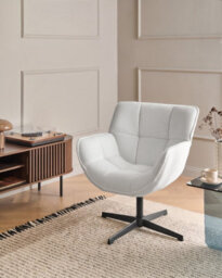 Beliani Swivel Armchair Auma Fabric White - thumbnail 2