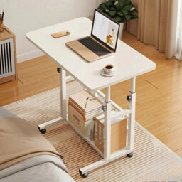 White Height Adjustable Small Table Wheels Pc Computer Laptop Desk - thumbnail 3