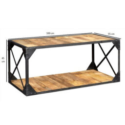 Wyld Haus Oulu Industrial Reclaimed Wood And Metal Coffee Table With Bottom Shelf 1000mm X 450mm - thumbnail 3