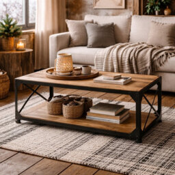 Wyld Haus Oulu Industrial Reclaimed Wood And Metal Coffee Table With Bottom Shelf 1000mm X 450mm - thumbnail 1