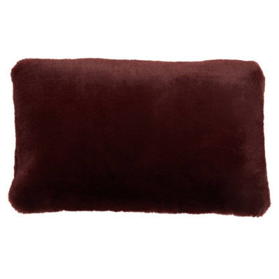 Orsina Rectangular Red Wine Faux Fur Cushion, Soft Feather Filled Decorative Cushion For Sofa & Bedroom - image 1