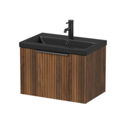 Aveli Fluted 600mm Bathroom Vanity Unit Basin Wall Hung Cupboard Soft Close Walnut - thumbnail 5