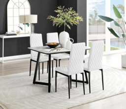 Furniturebox Carson 4 Seater White Marble Effect Rectangular Scratch Resistant Dining Table With 4 White Milan Faux Leather Black Leg Chairs - thumbnail 1